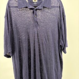 Joseph Abboud‎ Dark Blue Linen Short Sleeve Polo Shirt Men's XL
